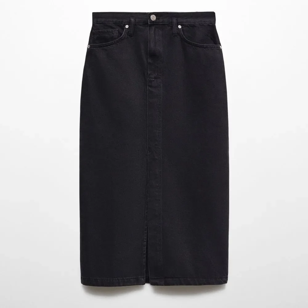 MNG Mango Black Denim Mid Skirt